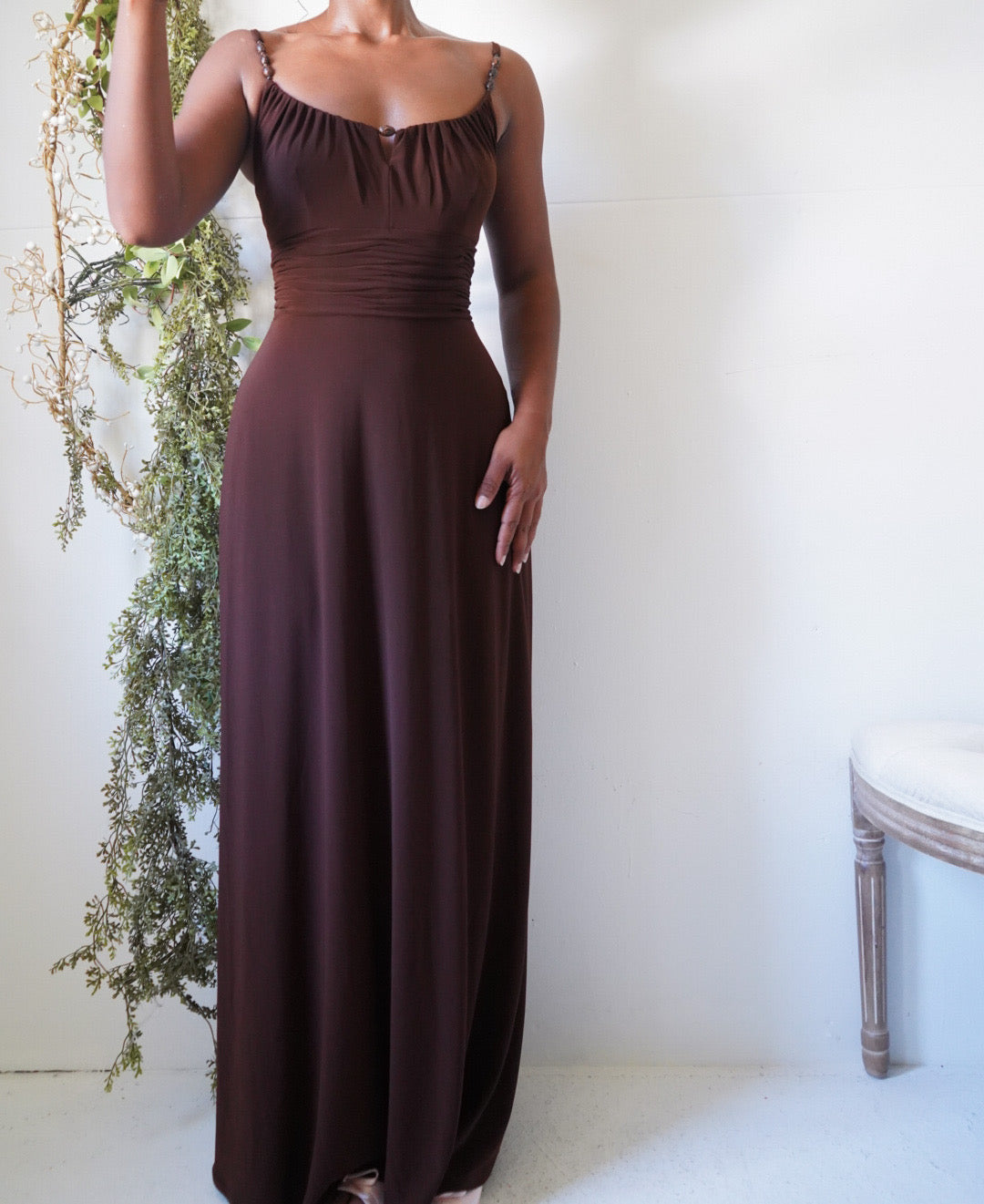 Y2K Chocolate Jersey Knit Maxi Dress