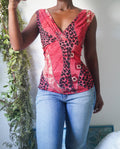 Vintage Y2K Mesh Patchwork Animal Print Tank