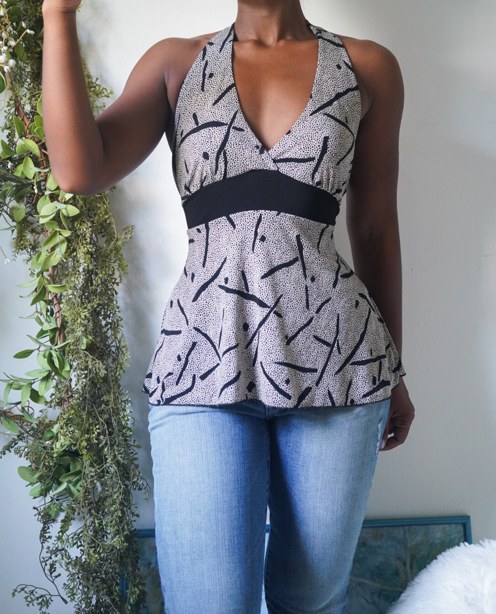 Y2K Halter Tie Back Babydoll Top