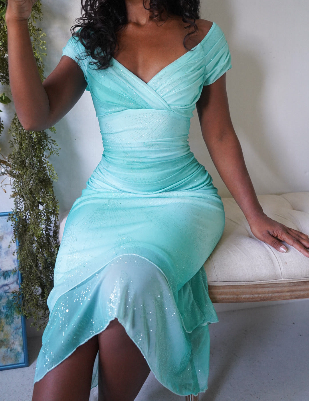Y2K Aquamarine Sparkle Midi Dress