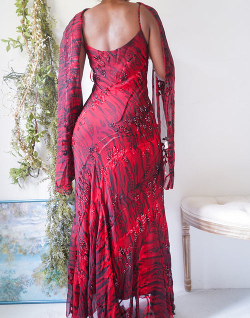Rare Y2K Beaded Devore Silk Animal Print Gown