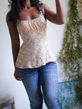 Y2K Tan Lace Milkmaid Babydoll Cami