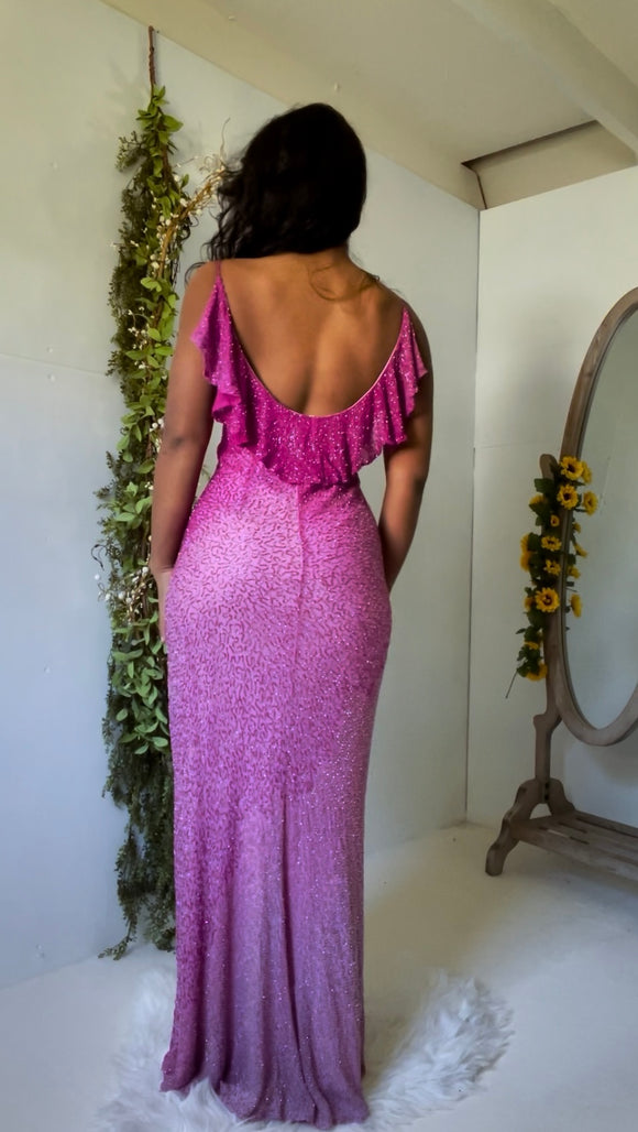 Vintage Y2K Ombre Beaded Silk Gown (S-M)