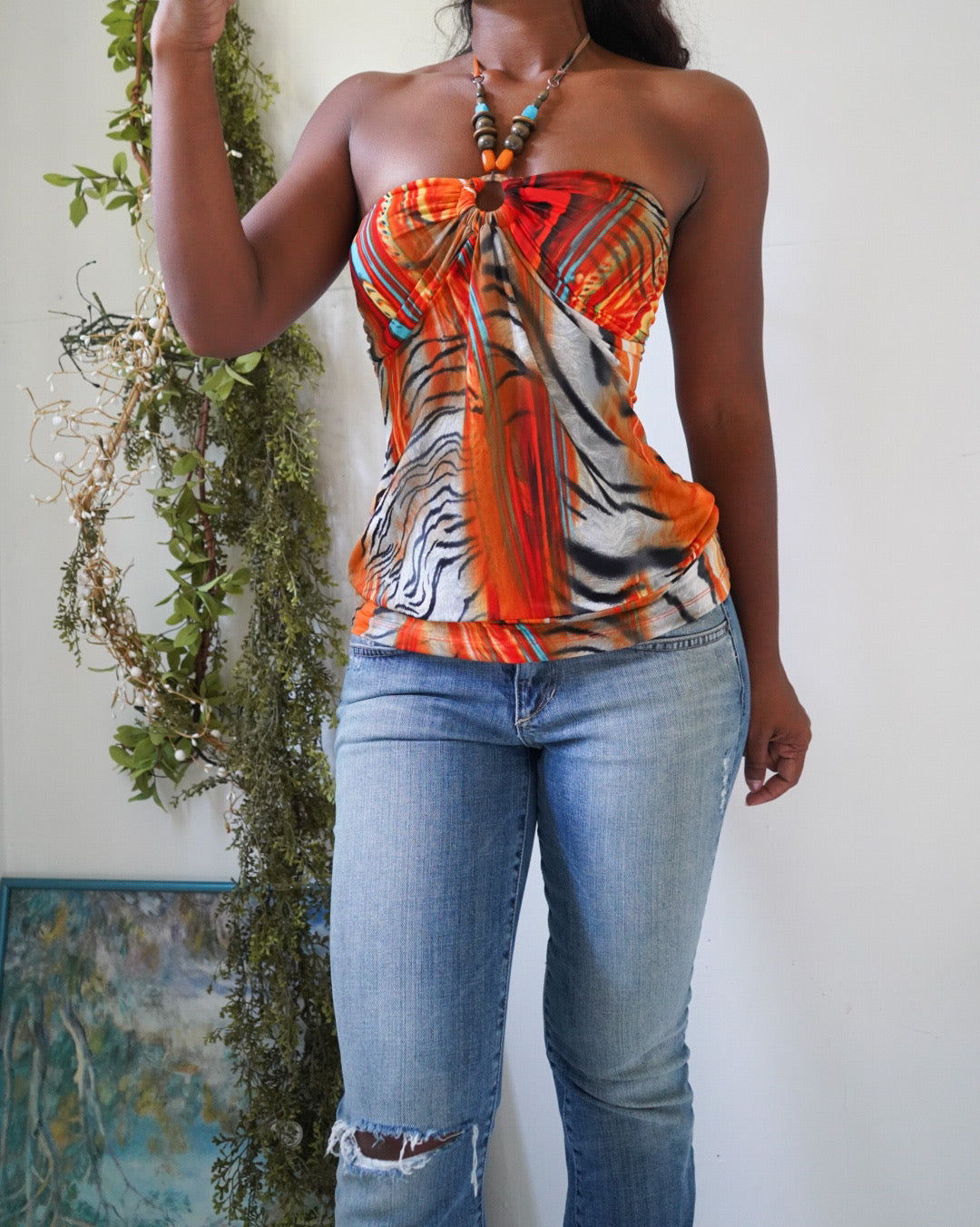 Y2K Bright Animal Print Halter Top