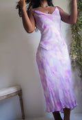 Y2K Abstract Pastel Purple Silk Dress