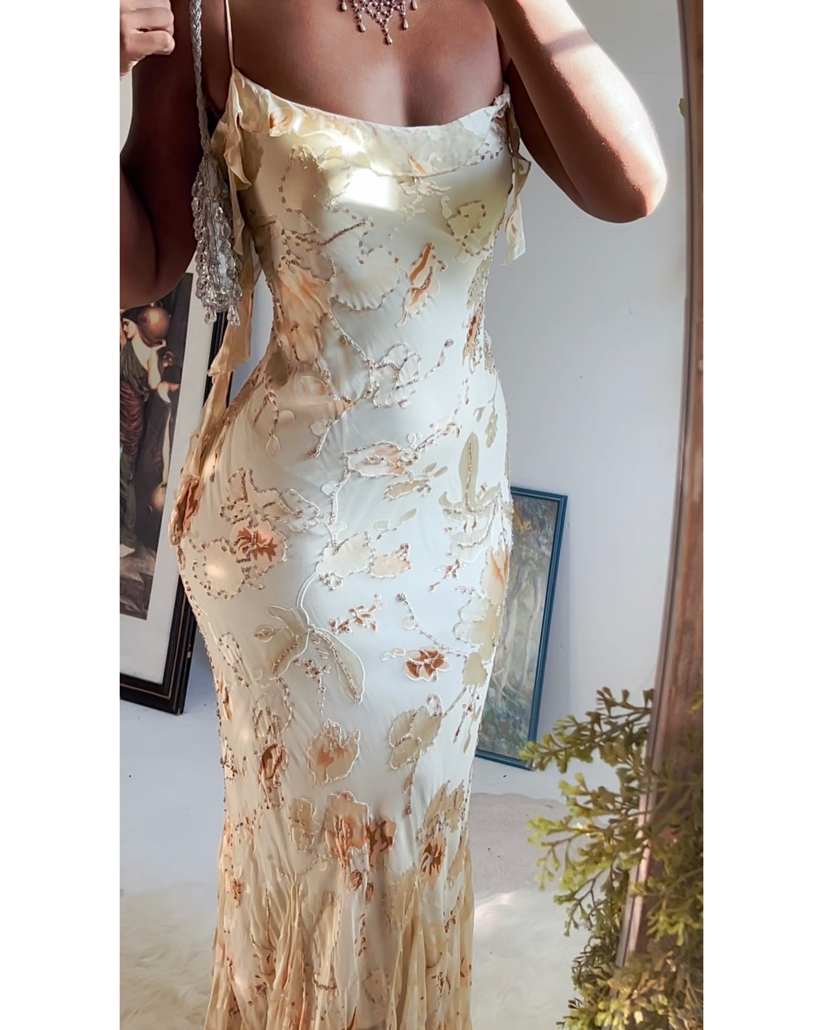 Champagne Cream Beaded Burnout Gown