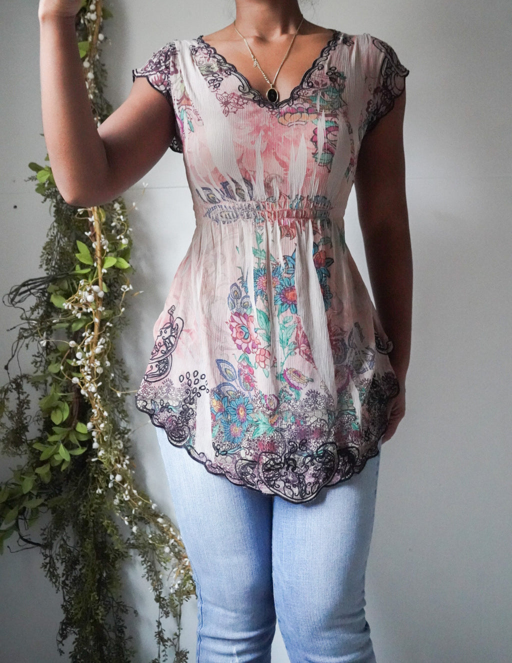 Y2K Boho Short Sleeve Top