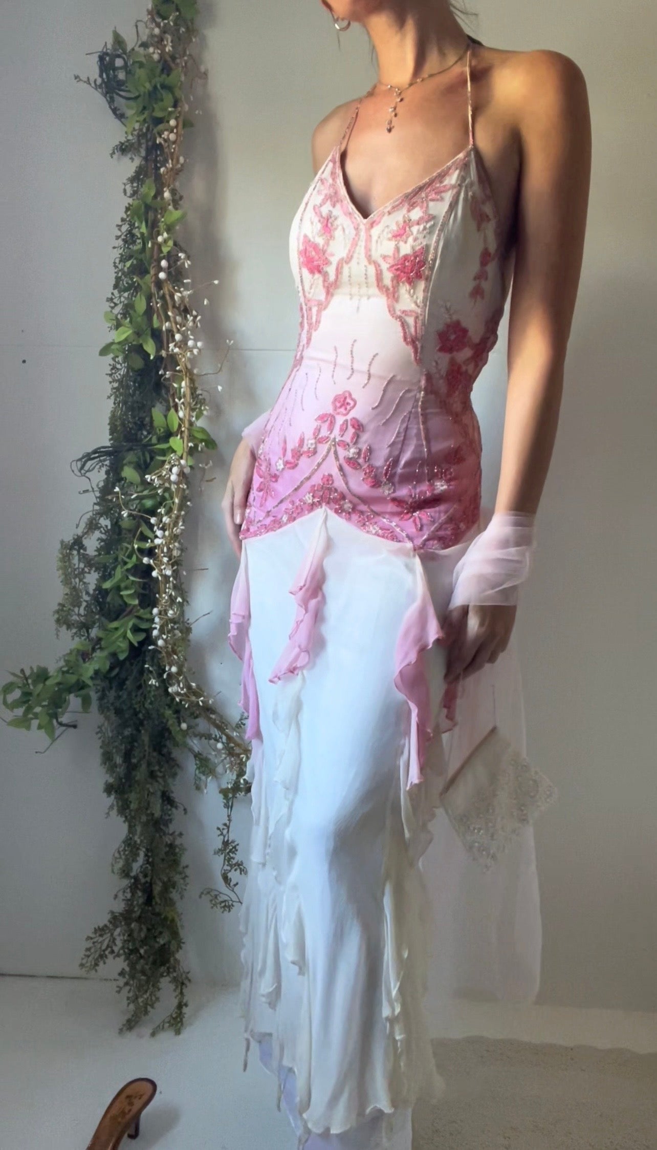 Y2k Silk Pink and White Ombre Fairy Gown
