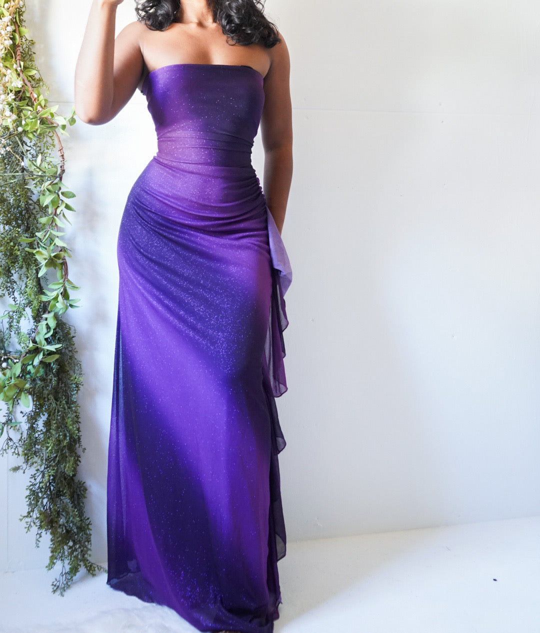 Gradient Purple Sparkle Strapless Gown