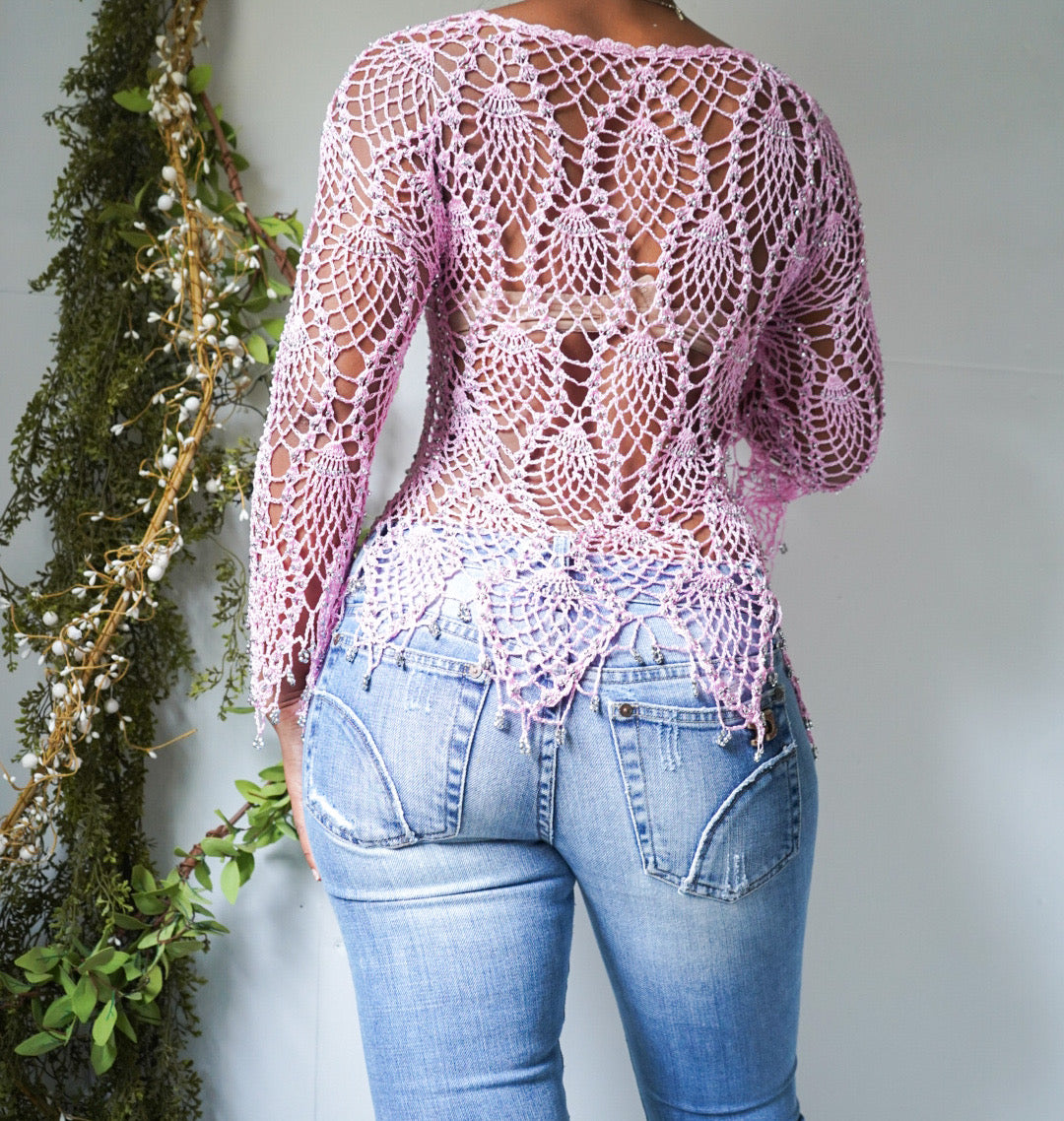Rare Pink Crochet Beaded Top