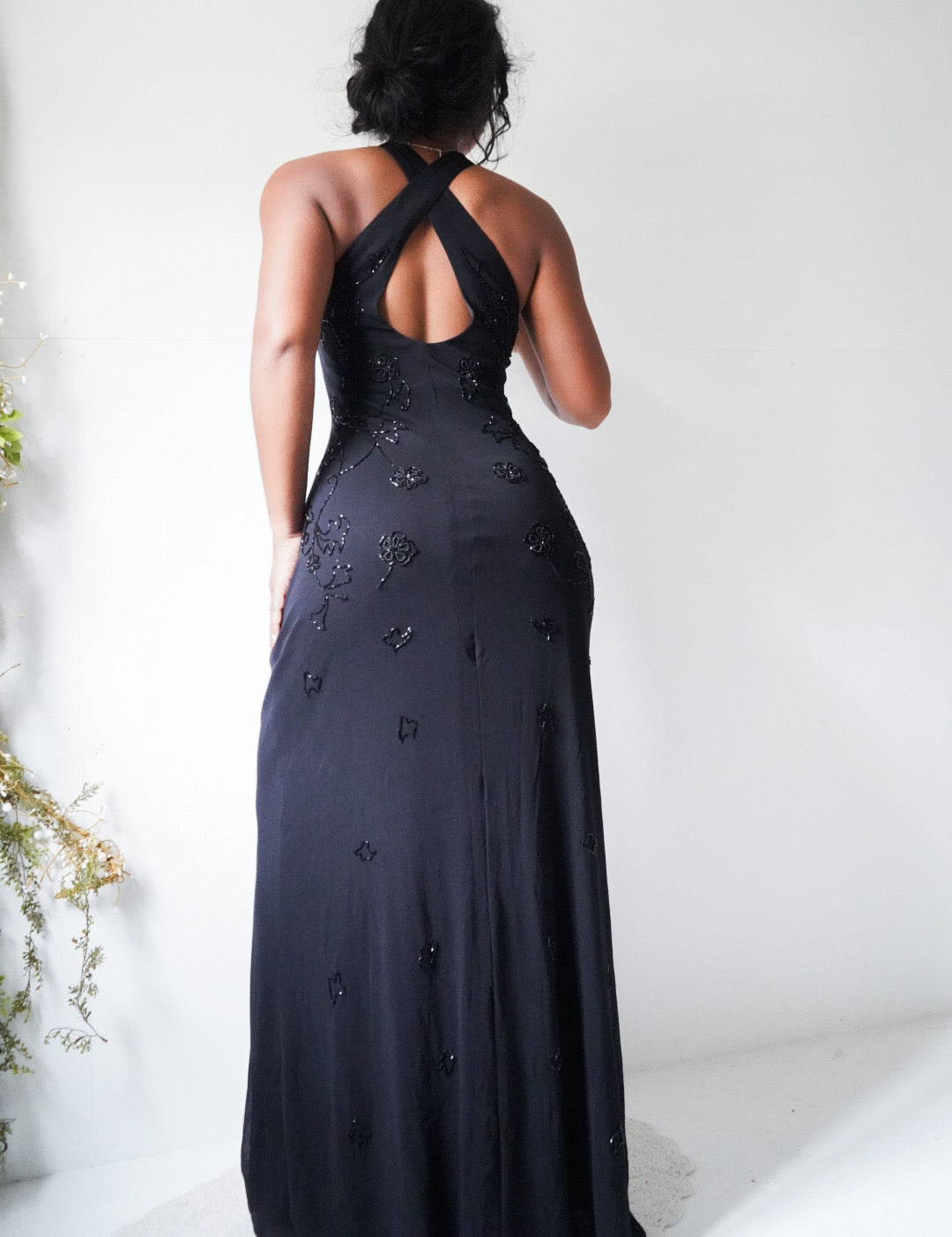 Y2K Beaded Black Evening Dress