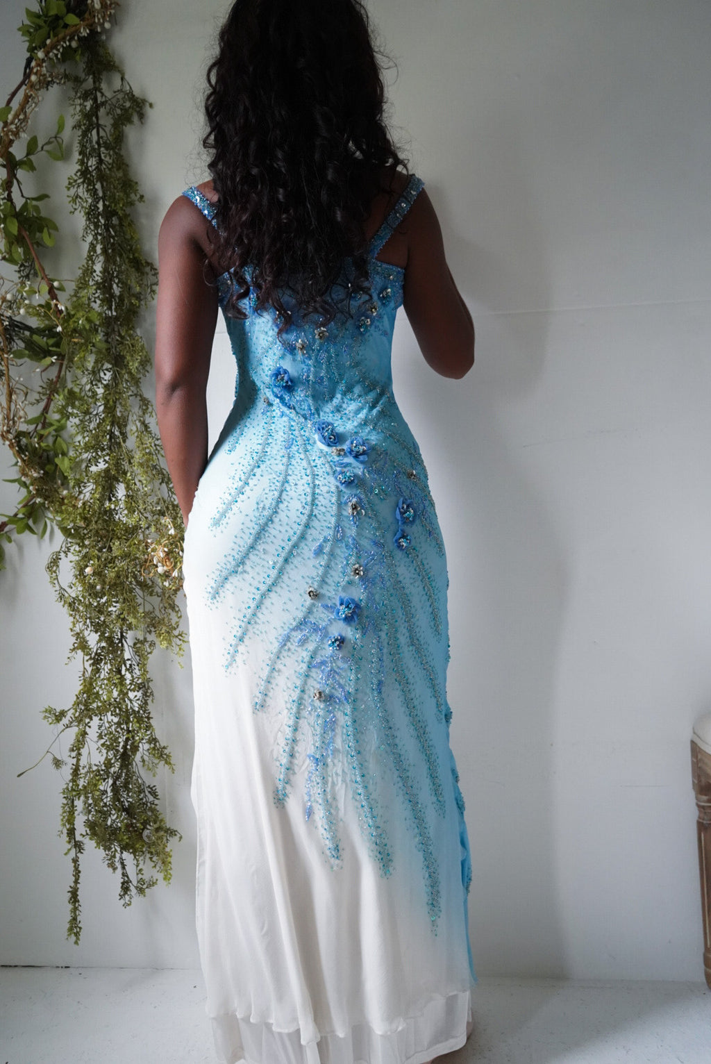 Rare Y2K Ombre Blue Beaded Silk Gown