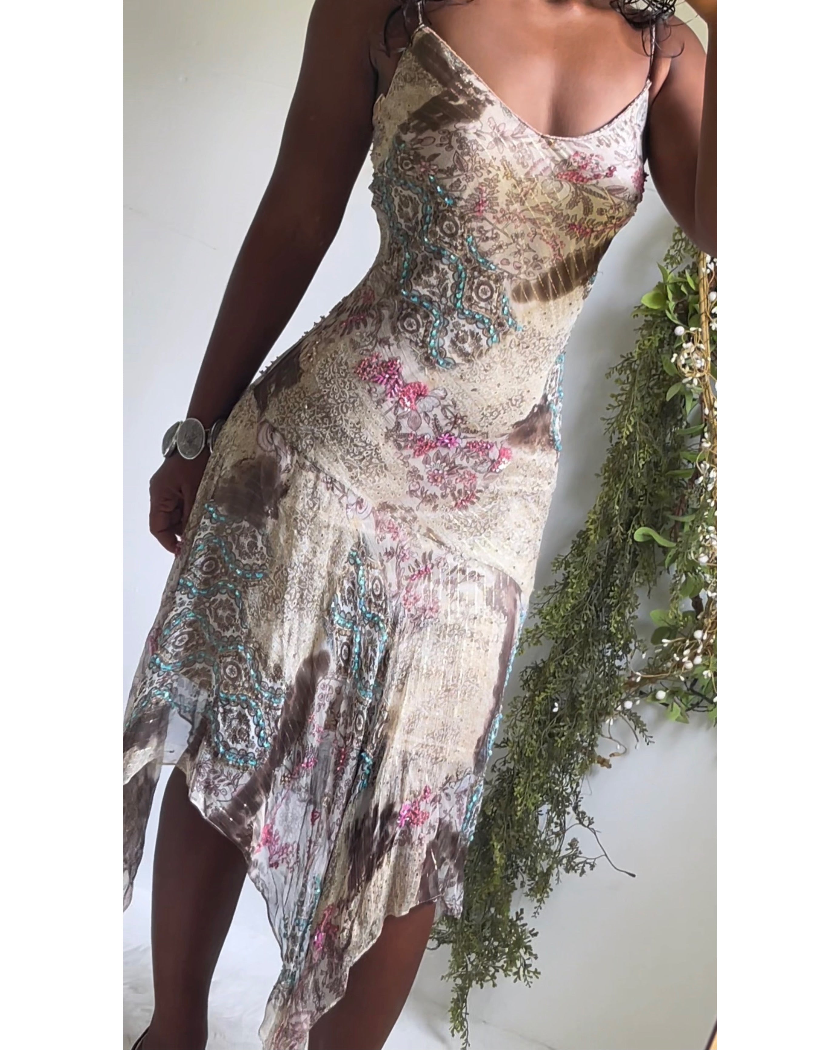 Rare Y2K Silk Sue Wong Boho Fairy Dress
