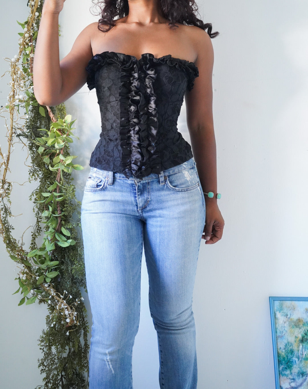Y2K Strapless Ruffle Top