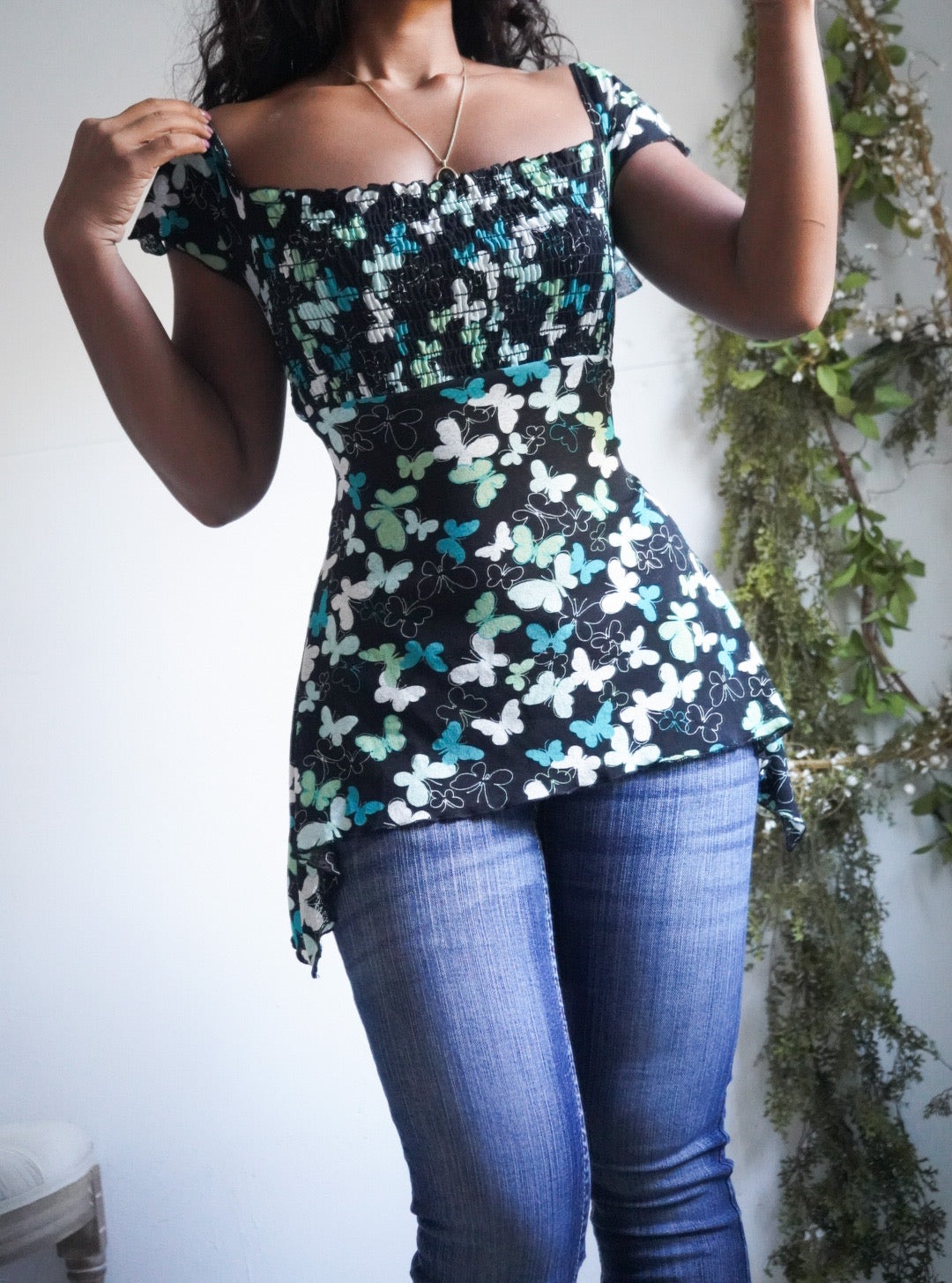 Y2K Butterfly Mesh Fairy Hem Top