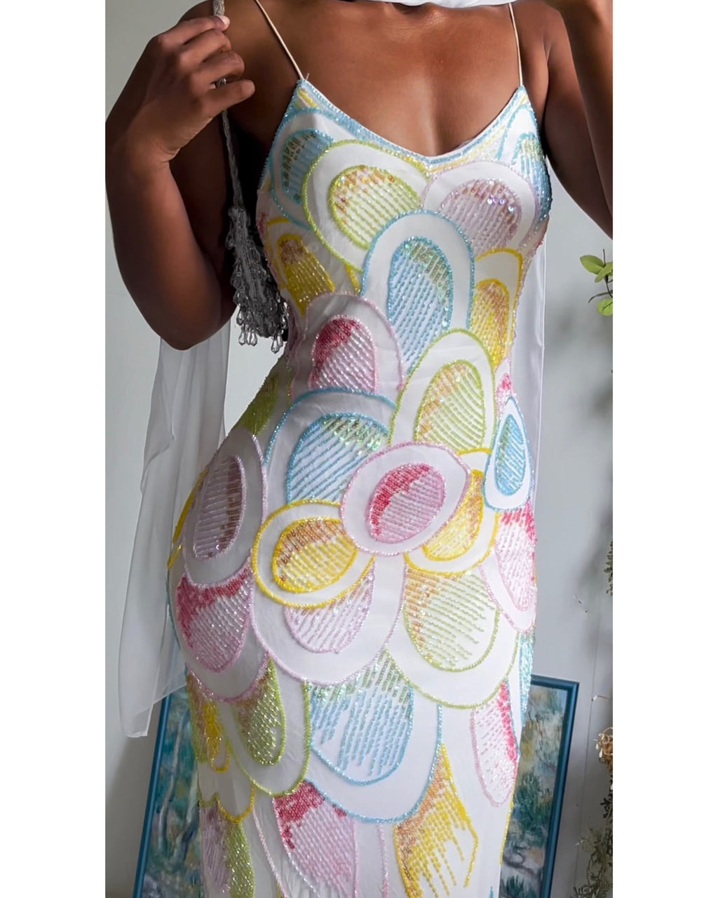 Rare Vintage Y2K Pastel Mermaid Silk Beaded Gown