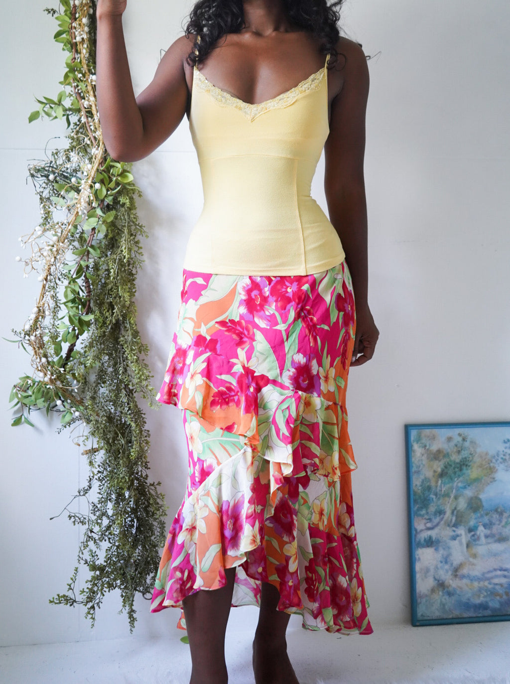 Y2K Bright Tropical Floral Chaps Skirt