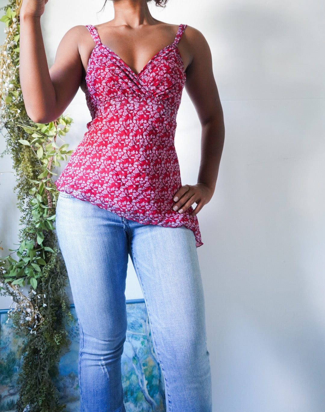 Y2K Tie Back Asymmetric Hem Floral Top