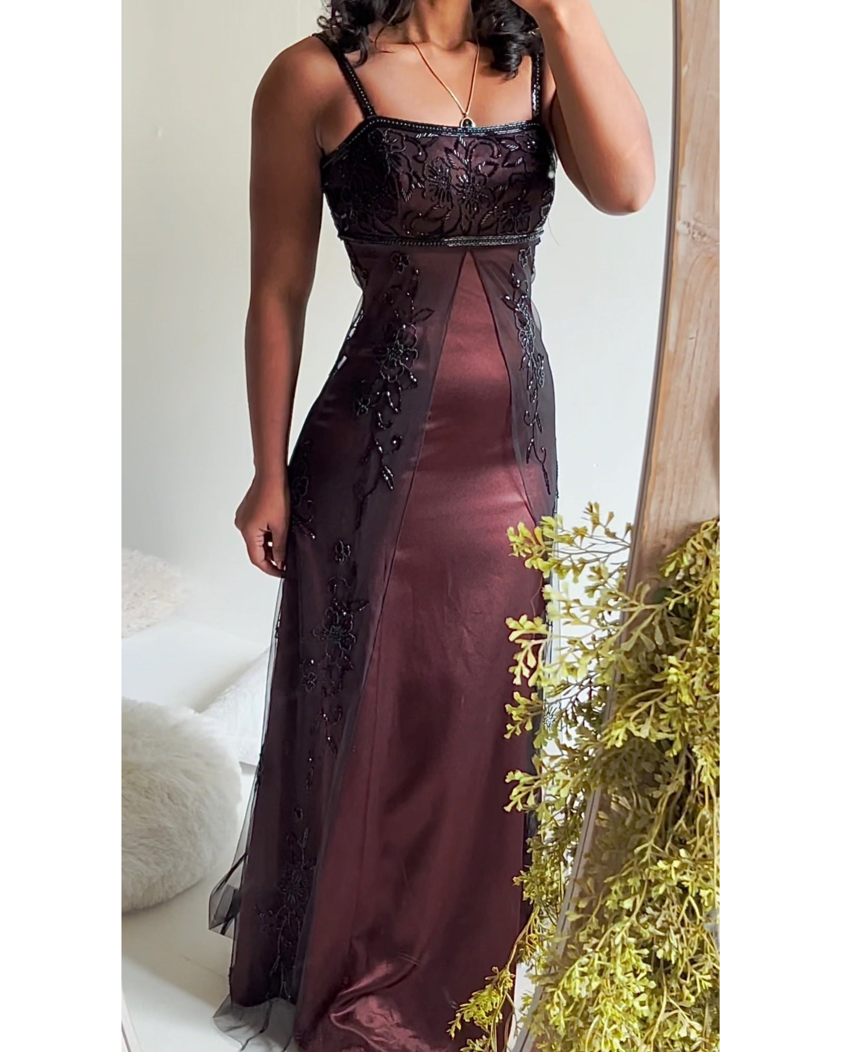 Chocolate Beaded Split Front Gown