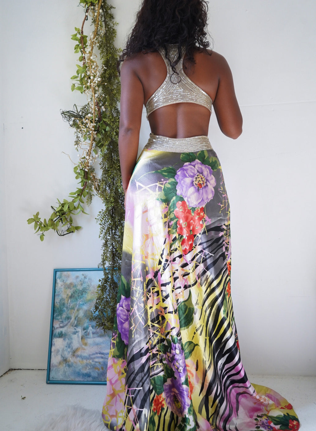Y2K Abstract Animal Print Satin Gown