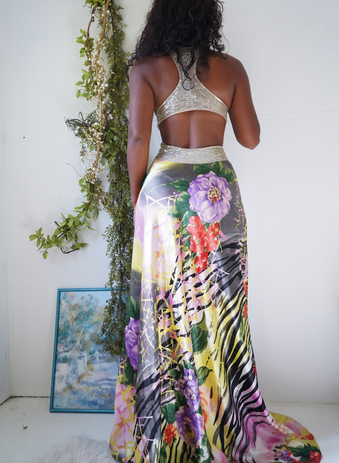 Y2K Abstract Animal Print Satin Gown