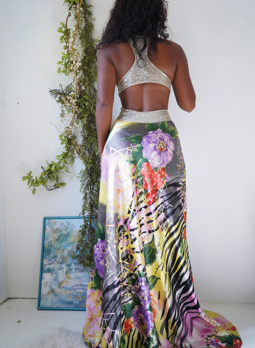 Y2K Abstract Animal Print Satin Gown