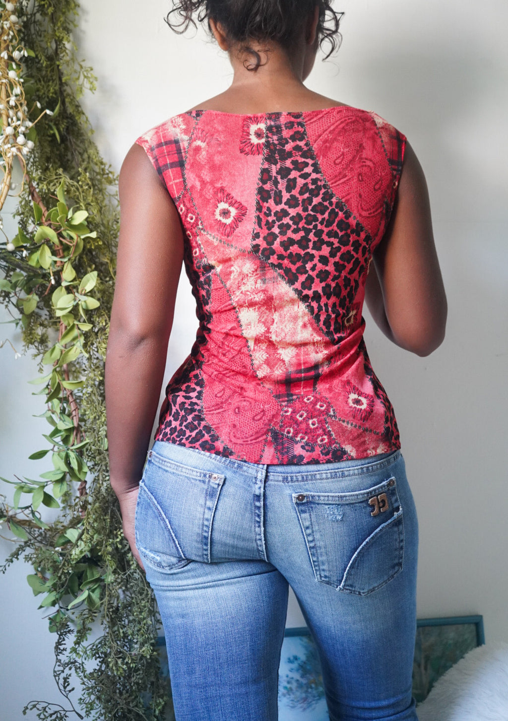 Vintage Y2K Mesh Patchwork Animal Print Tank