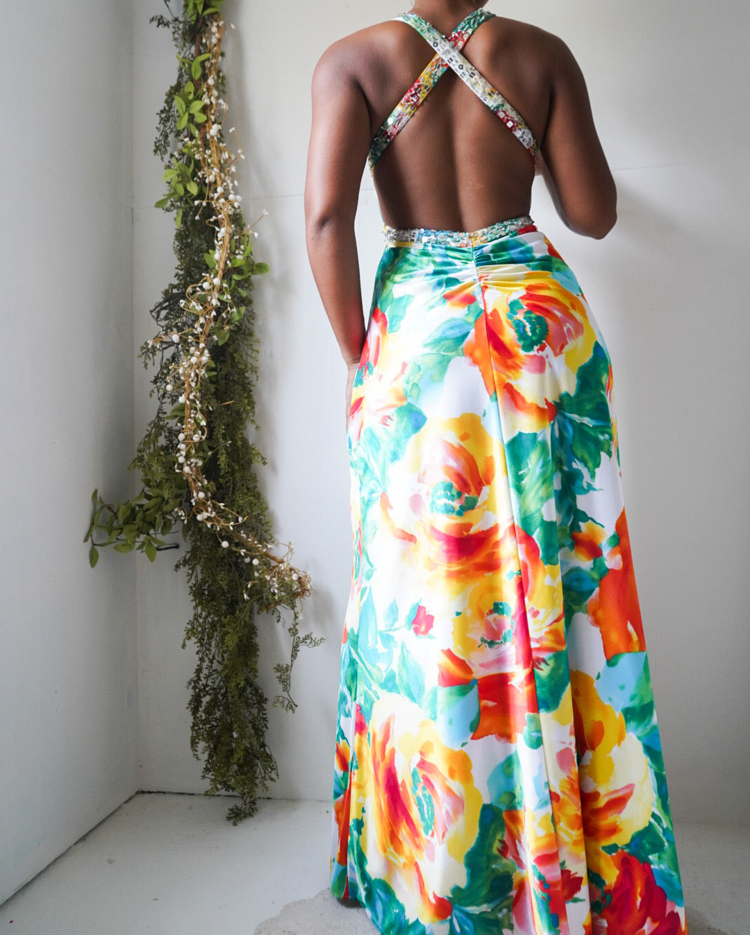 Vintage Y2K Colorful Watercolor Floral Gown