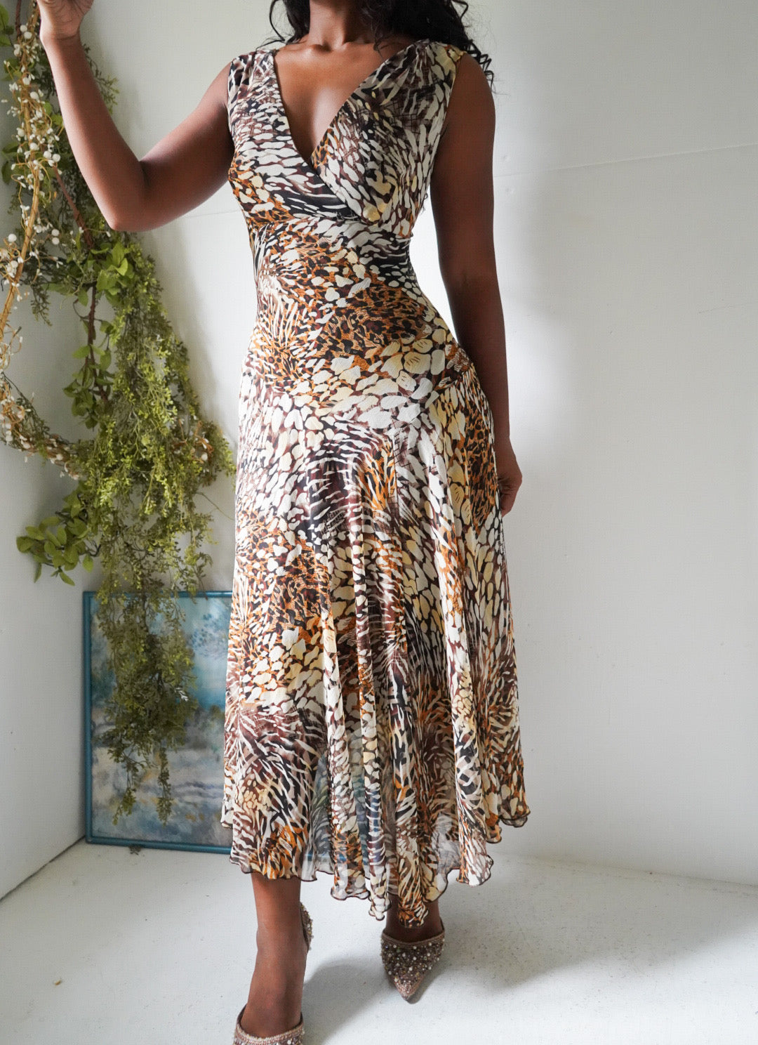 Y2K Animal Print Asymmetrical Hem Dress