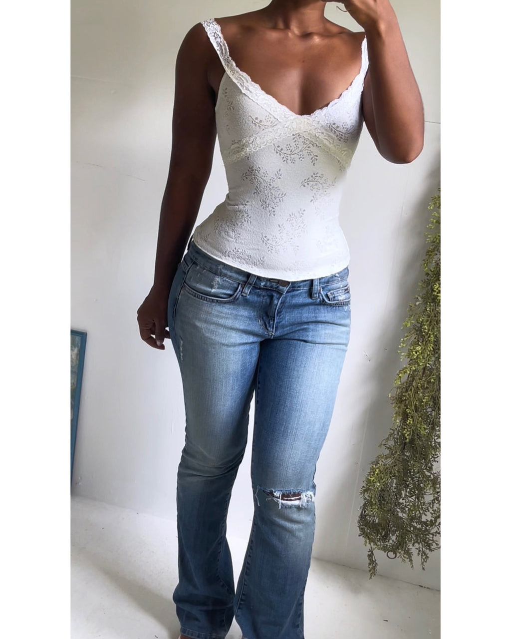 Y2K White Lace Trim Cami