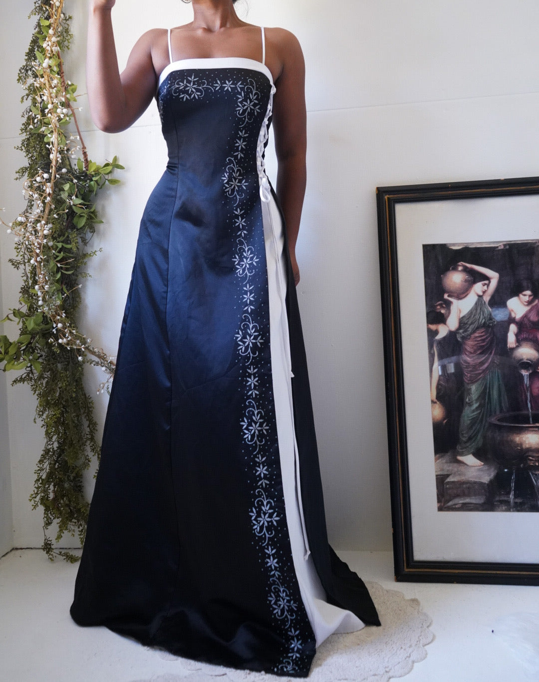 Vintage Y2K Lace Up Detail Monochrome Gown
