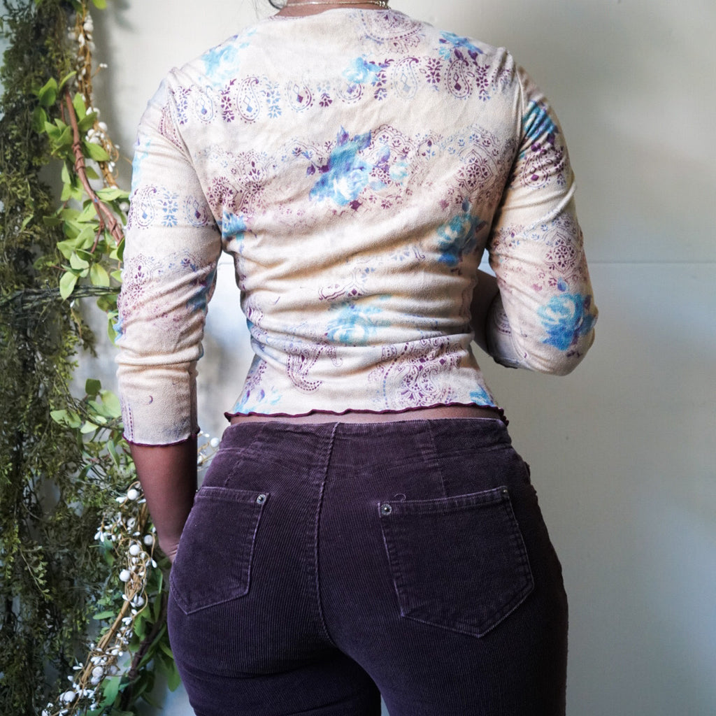 Boho Faux Suede 3/4 Sleeve Top