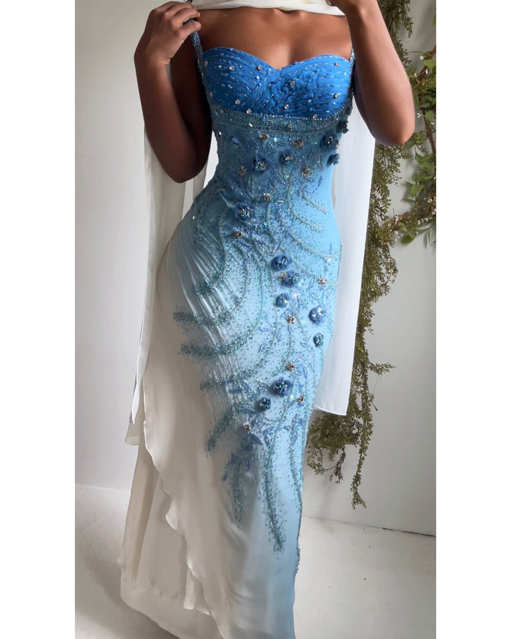 Rare Y2K Ombre Blue Beaded Silk Gown