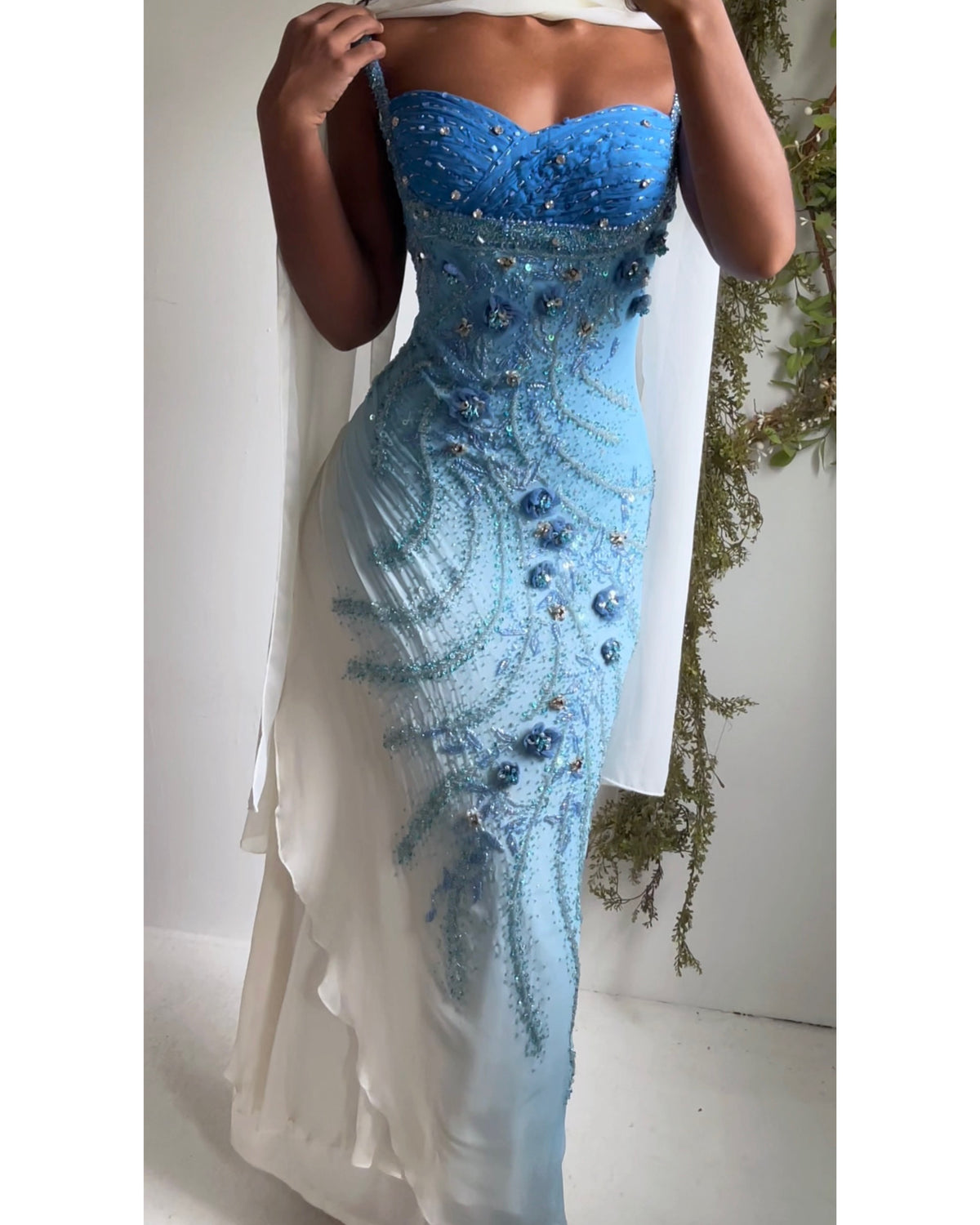 Rare Y2K Ombre Blue Beaded Silk Gown