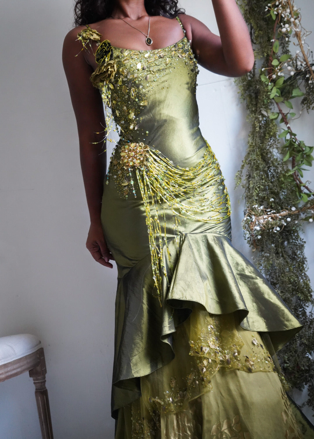 Rare Vintage Iridescent Green Fairy Gown