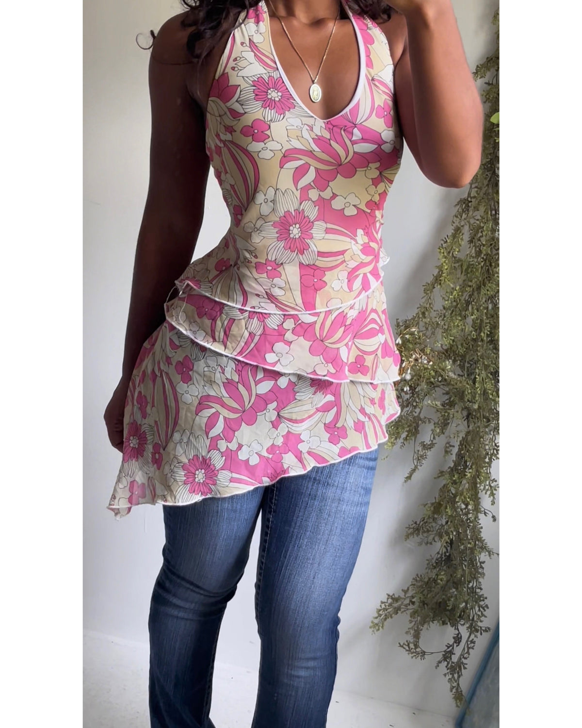 Y2K Psychedelic Floral Halter Fairy Top