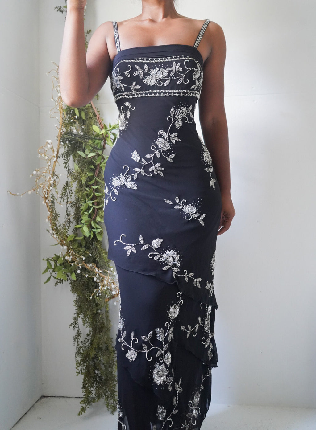 Y2K Black Fully Beaded Gown