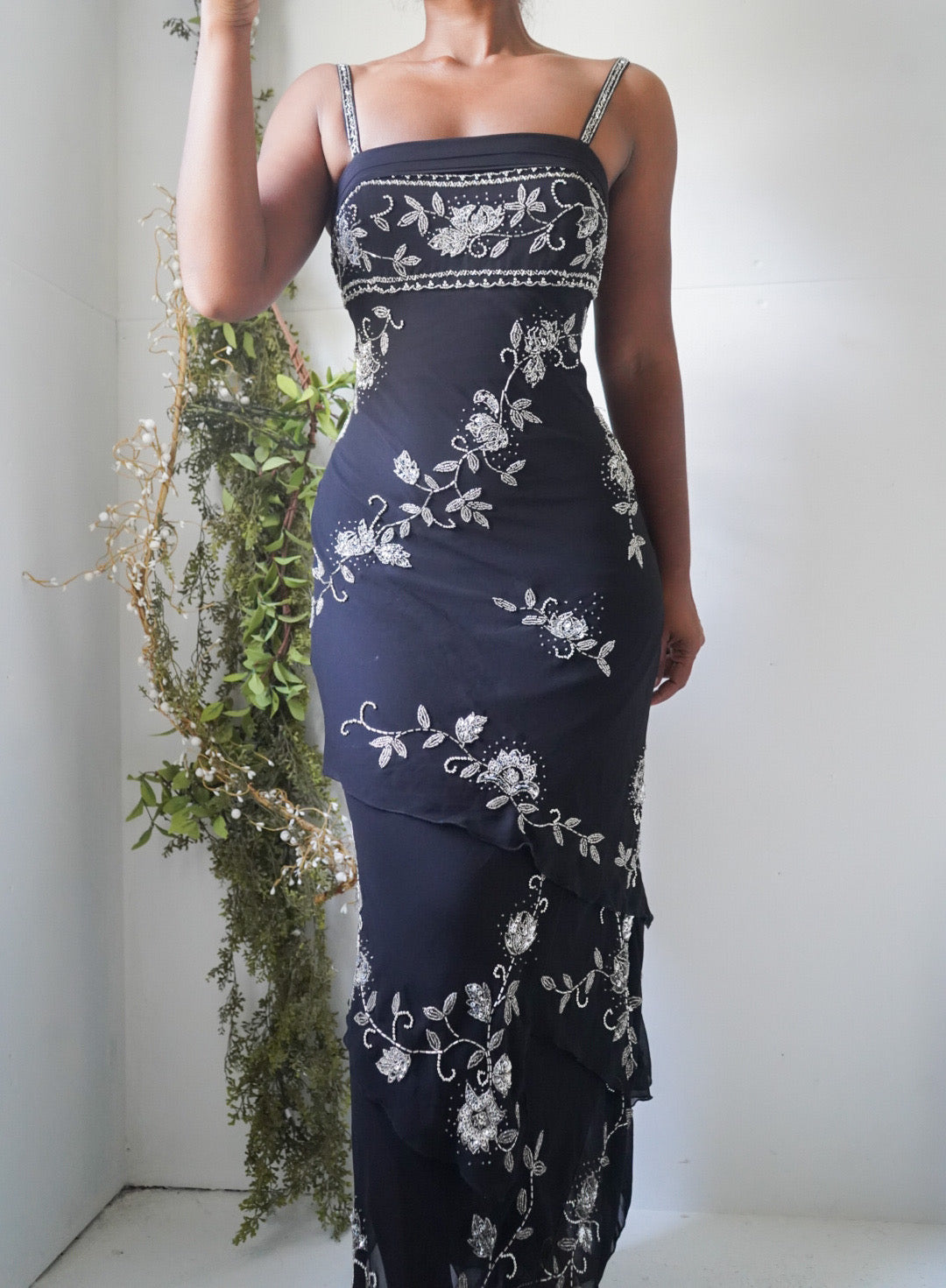 Y2K Black Fully Beaded Gown