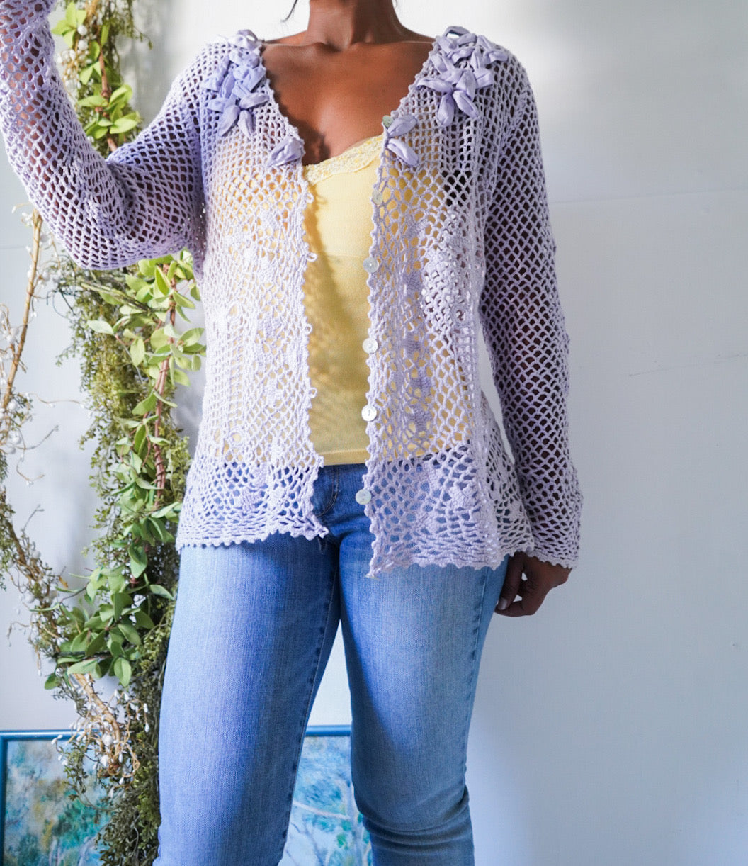 Y2K Lavender Crochet Knit Summer Cardigan