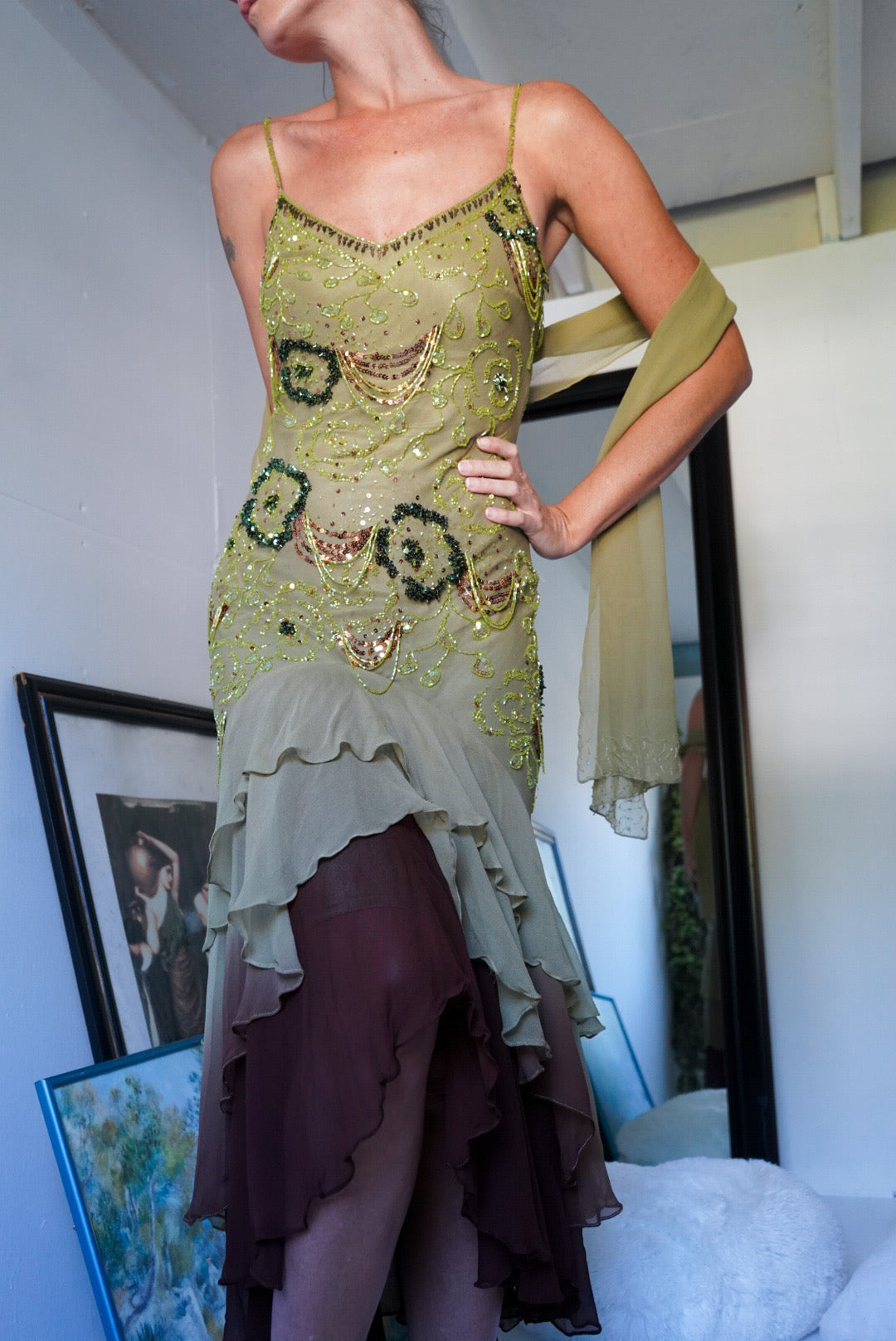 Beaded Silk Forest Fairy Dress with Sash (Pre-Order)