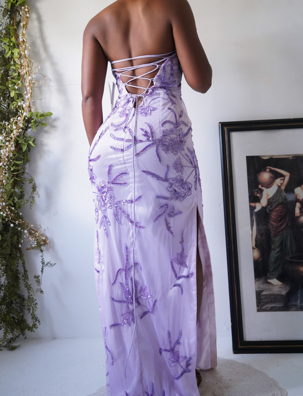 Vintage Y2K Lavender Halter Lace Up Gown
