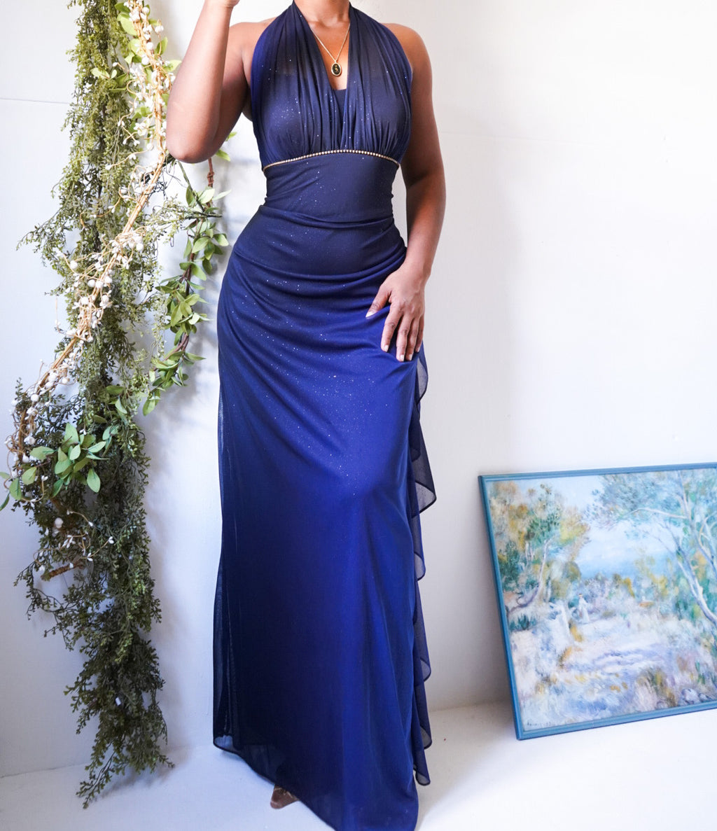 Ombre Navy Blue Sparkle Gown