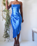 Y2K Blue Slinky Satin Slip Dress