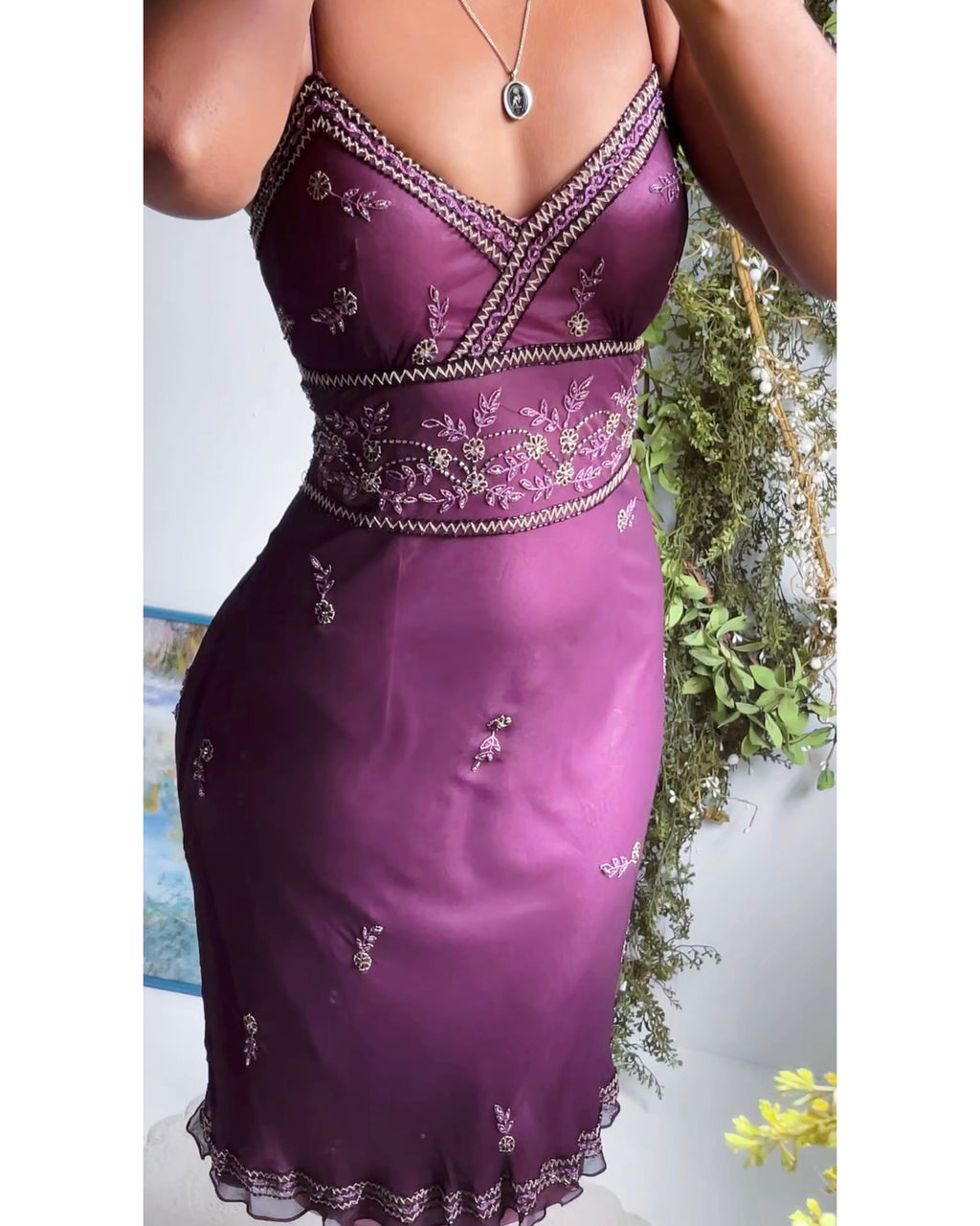 Purple Beaded Silk Dress