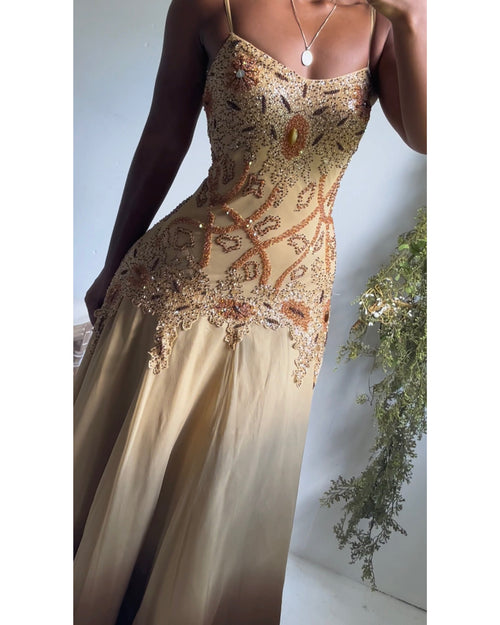 Rare Vintage Y2K Ombre Beaded Silk Gown