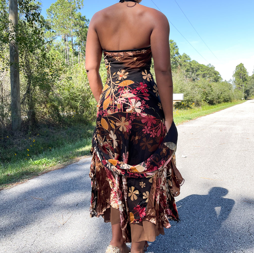 Rare Halter Ruffle Hem Fairy Midi Dress