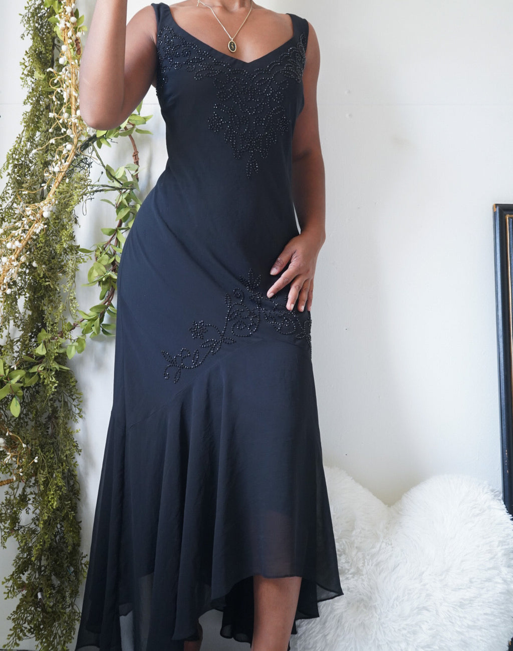 Y2K Beaded Black Staple Fairy Dress