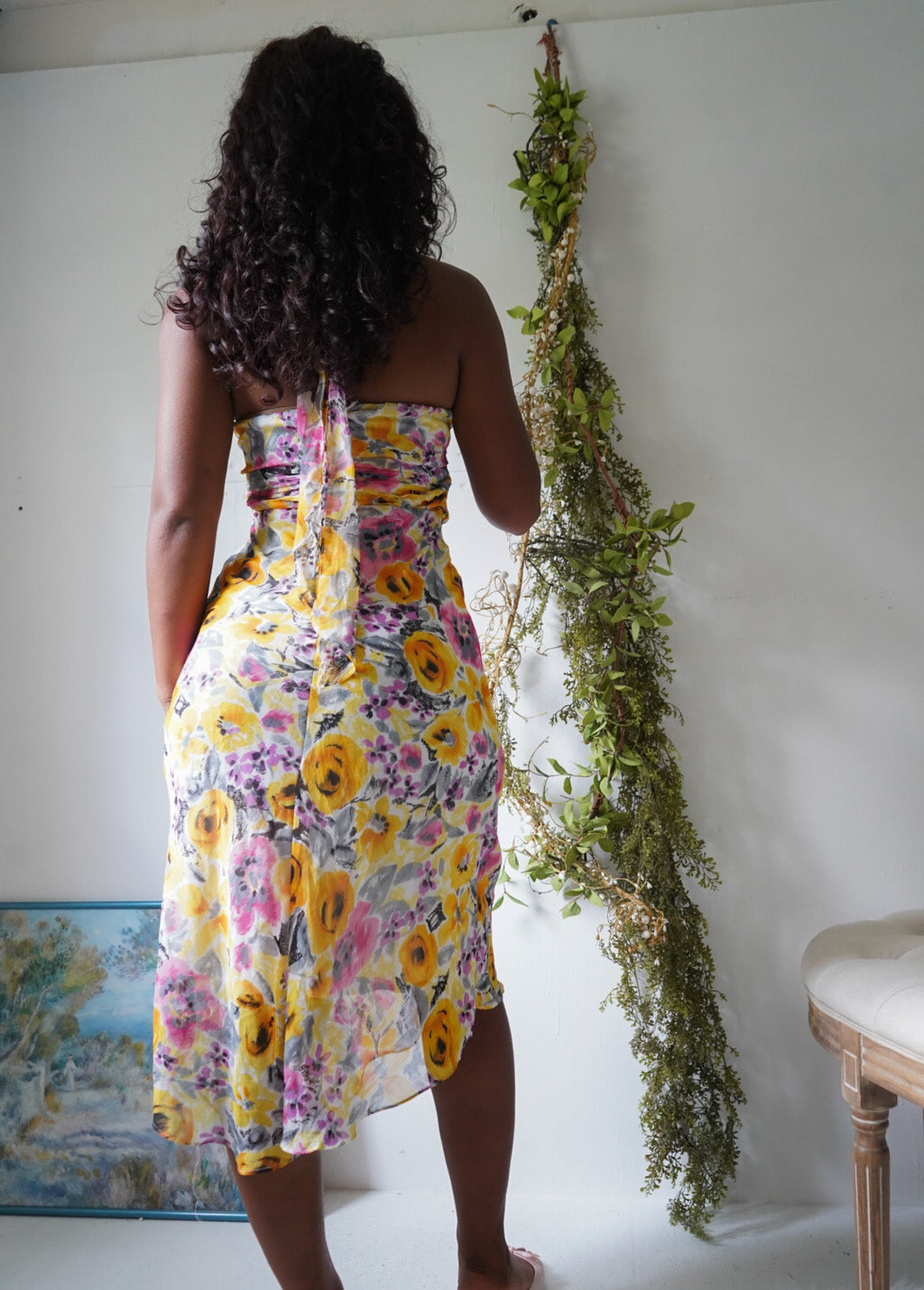 Y2K Watercolor Summer Floral Halter Dress