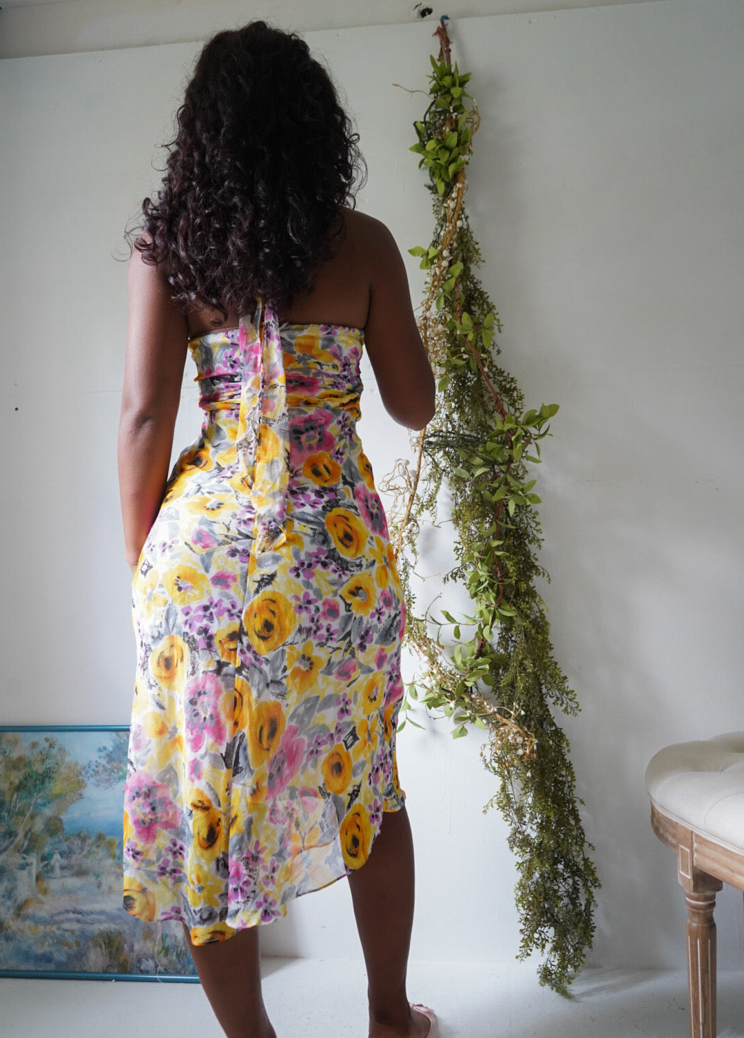 Y2K Watercolor Summer Floral Halter Dress