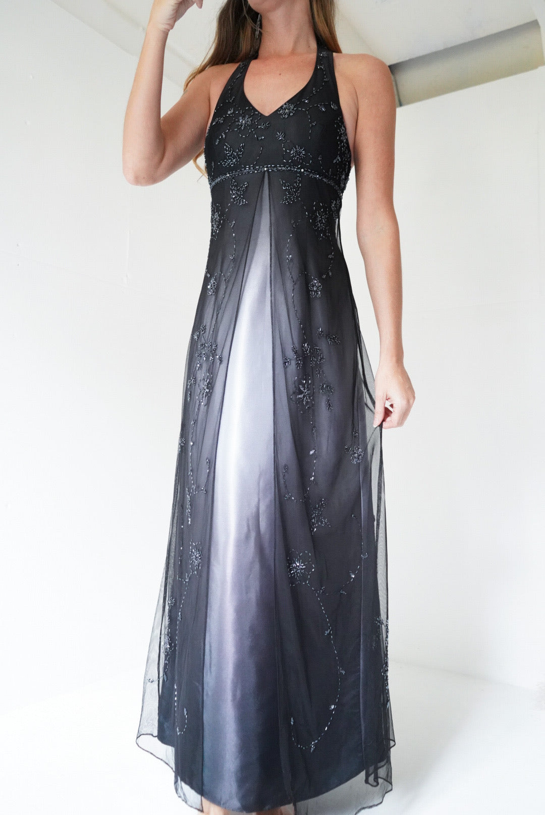 Y2k Beaded Split Front Halter Gradient Gown